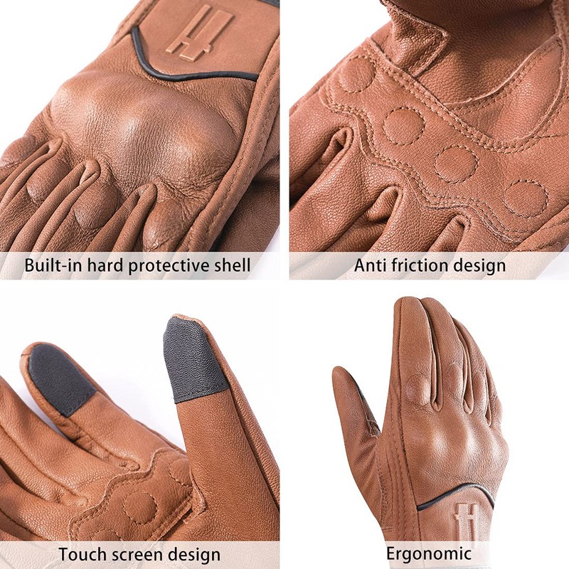 Harssidanzar Mens Motorcycle Gloves Fleece Lined Winter Warm Goatskin Leather