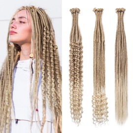 Noverlife 26 Inch 30 Strands SE Dreadlock Extensions, 0.6 cm Wide Ombre Blonde 3 Styles Mixed Synthetic Dread Extensions, Goddess Locs Crochet Hair, Handmade Dreads Hippie Style Dreadlocks for Women