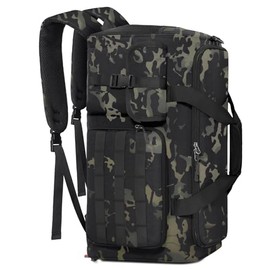 RAINSMORE Gym Bag for Men, 45L Sports Travel Duffel Bag with Shoe & Laptop Compartment, Gym Workout Backpack Carry On Weekender Bag Overnight Backpack for Travel, Green Camo