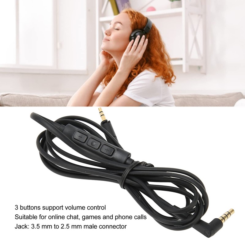 Replacement Headphone Cable, Sound Control Buttons, 3.5mm to 2.5mm Male