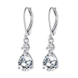 Teardrop Dangle Earrings, Cubic Zirconia Silver Hoop Drop Dangly Earrings for Women Girls│Hypoallergenic Huggie Dangling Earring for Birthday Jewellery