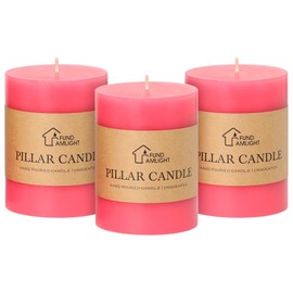 3x4 Inch Pink Pillar Candles Set of 3 - Decorative Unscented Pillar Candles, Long Burning Dripless Candles for Table Decor, Smokeless Large Pillar Candles for Wedding, Dinner, Valentines Day Decor