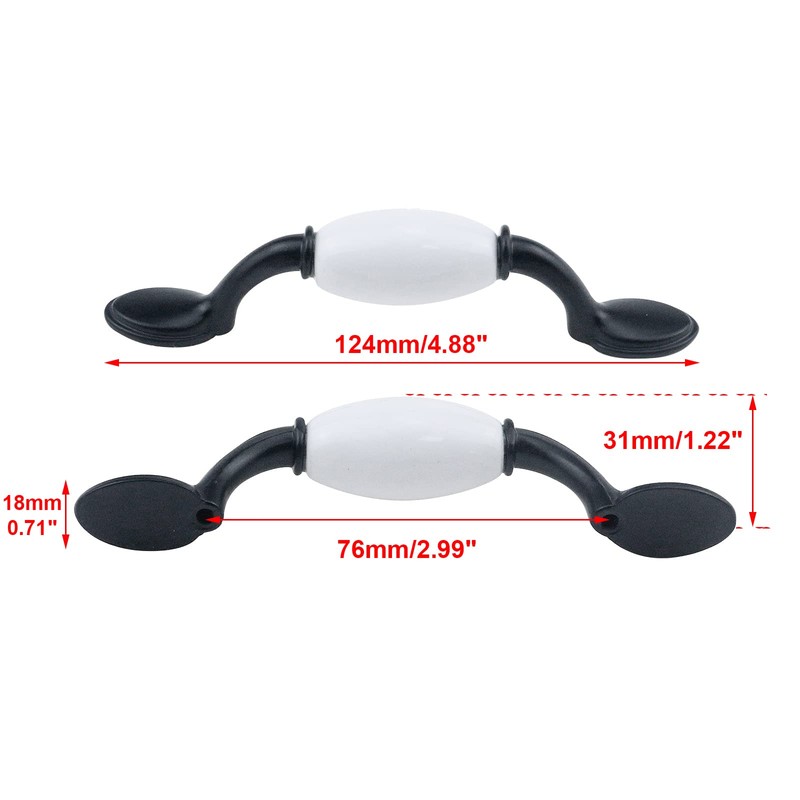 Risbay 8PCS Cabinet Pull Handle Black and White Ceramics and
