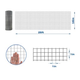 Galvanized Welded Wire Mesh Garden Economy Fence 16 Inch x 25 Foot-1 Inch x 1 Inch 16GA