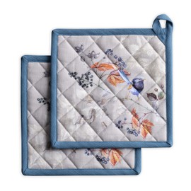 Maison d' Hermine Hot Pads 100% Cotton Set of 2 Pot Holders with Loop Heat Resistant Potholders Barbeque, Handling Hot Pans, Equinoxe - Grey - Thanksgiving/Christmas (8"x8")