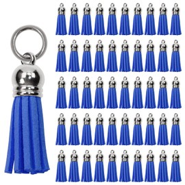 Mini Skater Suede Faux Leather Tassels for Jewelry Making 50Pcs Silver Cap Leather Trim Fringe Tassel Bulk with 50Pcs Jump Rings Sewing Accessories (Royal-Blue)