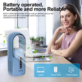 CAYNEL Desktop Fan, 11.8 Inch Portable Bladeless Desktop Personal Fan with 7 Colors Ambient Light, 3 Fan Speeds, Humidifier Electric Fan for Home, Office and Bedroom (Blue)