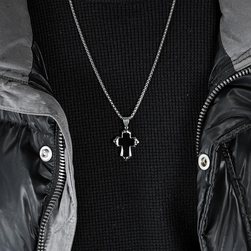 FATACI Cross Necklace for Men,Gold Plated Stainless Steel Hip Hop