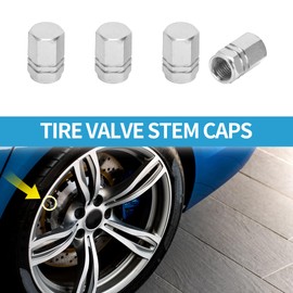 A ABSOPRO Tire Valve Stem Caps 10x16MM Car Wheel Valve Cap Aluminum Alloy Silver Tone for Car Bike Motorcycle Truck Anti Crash Tyre Valve Stem Cover Valve Dust Cap 4 Pcs