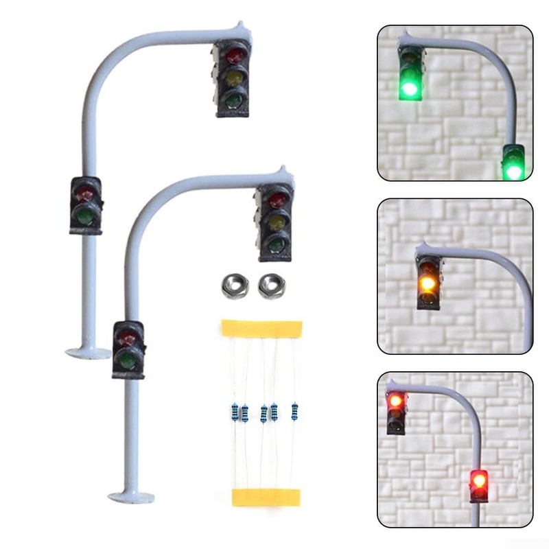 2PCS Model Railroad Train Signals, 3-Lights Block Signal HO Scale