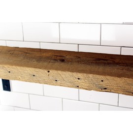 Modern Timber Craft Reclaimed Wood Wall Shelf with Steel Angle Brackets | Rustic Decoration | 2" Thickness | 36" L x 6" D, Unfinished