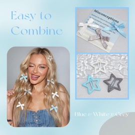 YAEISM 24PCS Star Hair Clips Satin Mini Hair Bows 3 Colors Small Bow Hair Clips Non Slip Y2K Hair Barrettes for Women