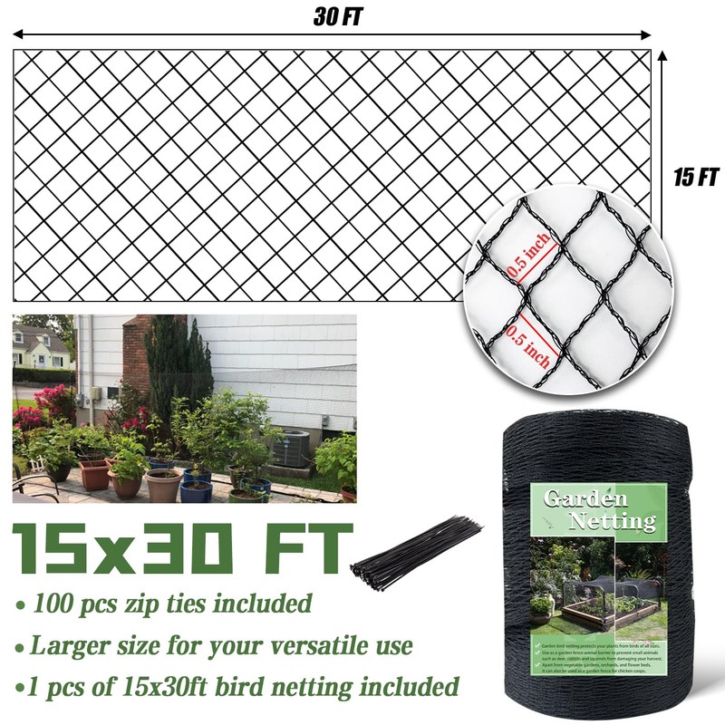 Hortifan Bird Netting，15 x 30 FT Garden Netting Bird Net