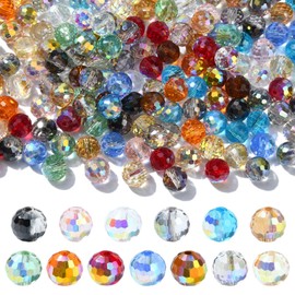 LiQunSweet 200 pcs 13 Colors 8MM Faceted Round Glass Beads Crystal Loose Beads for DIY Jewelry Bracelet Necklace Earring Crafts Bag Keychain Embellishments