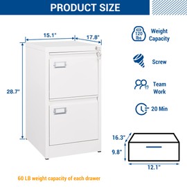 Fesbos 2 Drawers Vertical File Cabinets - 17.8" Deep Lockable Filing Cabinet - Metal Storage Cabinets for Home Office to Hanging Files Letter/Legal/F4/A4 Size