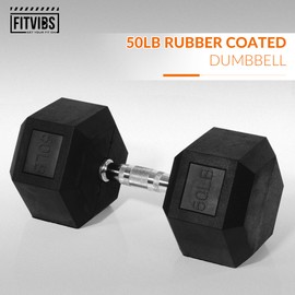 Fitvids Hex Dumbbells Rubber Coated Hand Weights for Exercises and Fitness, 50 Single