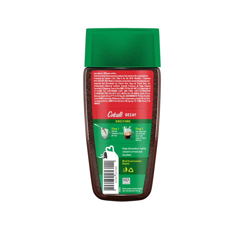 Colcafé Instant Decaf Coffee Jar | Same Great Taste, No