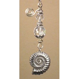 Double-Sided Silvery Nautilus Snail Shell with Iridescent Faceted Clear Glass Crystal Ceiling Fan Pull Chain