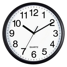 Bernhard Products Black Wall Clock Silent Non Ticking 10 Inch Quality Quartz Battery Operated Round Easy to Read Home/Kitchen/Office/Classroom/School Clocks, Sweep Movement