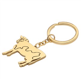 OUSIO Stainless Steel Silver Plated Highland Cow Keychain Farm Animals Dairy Cattle Key Ring For Women Car Wallet Charm Gifts (Gold)
