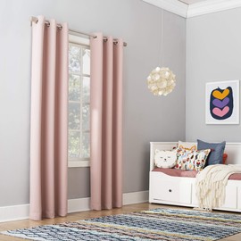 Sun Zero Riley Kids Bedroom Blackout Grommet Curtain Panel, 40 in x 63 in, Blush
