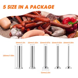 Hakka 5 Sizes Stainless Steel Tubes for Manual Electric Sausage Stuffer