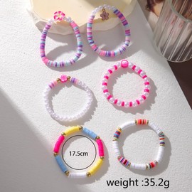 Lovely Heishi Bracelets Set Tropical Flower Colorful Soft Clay Bracelet Shell Star Boho Pearl Summer Flower Charm Luau Beach Party Accessories for Women Friends Beaded Turtle Polymer Clay Bracelets Gifts Birthday Unique Jewelry -Style B