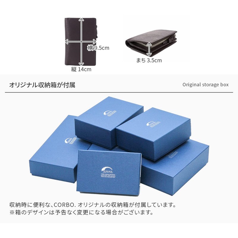 Corvo CO-1LJ-1303 Men's Bi-Fold Wallet, L-Shaped Zipper, Genuine Leather, Braun