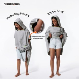 Winthome Poncho Quick Drying, Bath Poncho Beach Changing Aid, Surf Poncho Lightweight with Pocket and Hood, Towel Poncho Women Men, Beach Poncho for Swimming Surf Beaches (Black, M)
