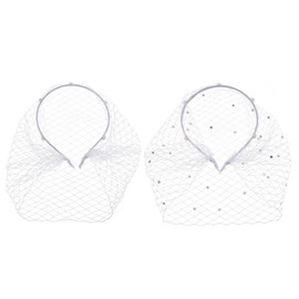 BENECREAT - Diadema de velo de malla, con diamantes de imitación blancos, diadema elegante con velo blanco con velo de malla, para novia, boda, té, fiesta, velo