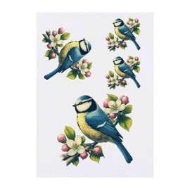4 x 'Blue Tit On Apple Blossom' Temporary Tattoos - Water Resistant, Skin-Safe, Non-Toxic Transfers, Mixed Sizes (TO00077338)