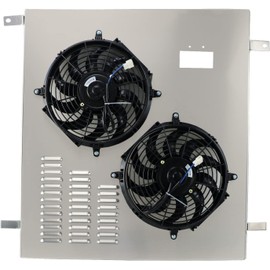 RADREPLA CU2711 Aluminum Radiator Shroud with Electric Fan for 2003-2009 Ram 2500 3500 Chassis Cab 5.9L 6.7L 2x12" Fans Thermostat Relay Kit 2004 2005 2006 2007 2008 03 04 05 06 07 08 09