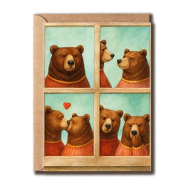 MWS9xDesigns Cute Bear Couple Comic Art - Funny Animal Illustration - Romantic Kiss - Adorable Forest Scene - Love - Anniversary - Valentine Card
