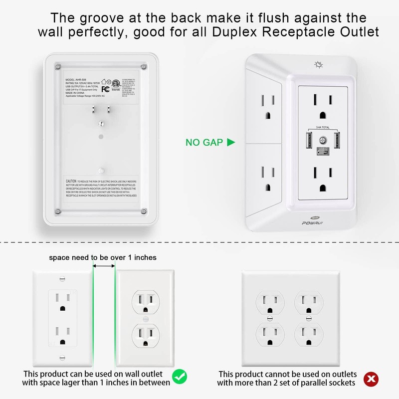 POWRUI Multi Plug Outlet Surge Protector - 6 Outlet Extender
