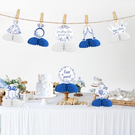 Jollyboom Something Blue Before I Do Bridal Shower Table Decorations, 8PCS Something Blue Bridal Shower Honeycomb Centerpieces Double-Sided Printing Table Toppers for Girl Women