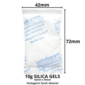 celloexpress 10g Silica Gel Pouches - Pack of 5 - Total Gel Weight 50g - Silica Gel in Tyvek Fabric Sachets (10g, 5)
