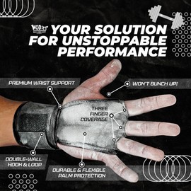 JerkFit Wodies Wrist Wraps 2n1 Full Palm Protection Handgrips Combined With Wrist Support, Workout Gloves For Weightlifting, WODs, Calisthenics & Gymnastics (Black, L)