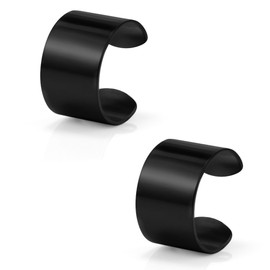 Ruifan Women Men Stainless Steel Tiny Gothic Non piercing Fake Cuff Lip Nose Ring Clip-on Cartilage Septum Earring Hoop 2PCS - Black