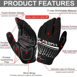 Training Gloves Gym Workout Full Finger Two Hands Touch Screen Breathable Anti Slip Padded Palm Protection Fitness Strength Training Powerlifting Men Women Home Gym Cycling (L, Black)