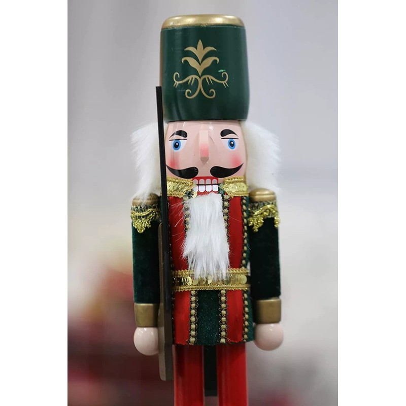15 inches Handmade Christmas Nutcracker Traditional Decoration Soldier in Green