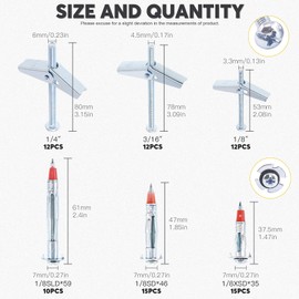 Mardatt 76Pcs 1/8'' 3/16'' 1/4'' Toggle Bolt and Molly Bolt Hollow Wall Anchor Assortment Kit, Zinc Plated Steel Thin Wall Anchor Wing Bolt Assorted Sizes for Drywall