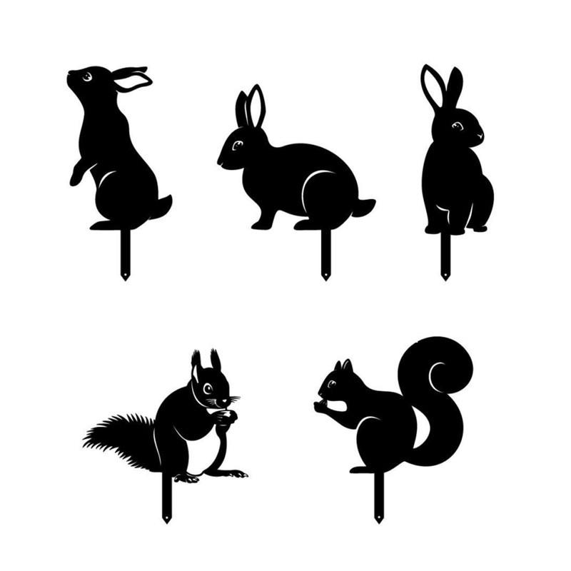 Artistic Rabbit Metal Statue 2D Rabbit Animal Figurine Stakes Outdoor