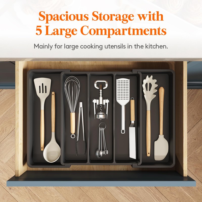 Lifewit Utensil Organizer for Kitchen Drawers, Expandable Cooking Utensil Tray,