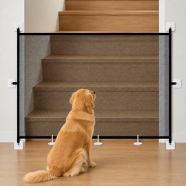 Portable Retractable Pet Barrier Gate for Dogs – Folding Mesh Safety Fence for Hallways and Home Spaces