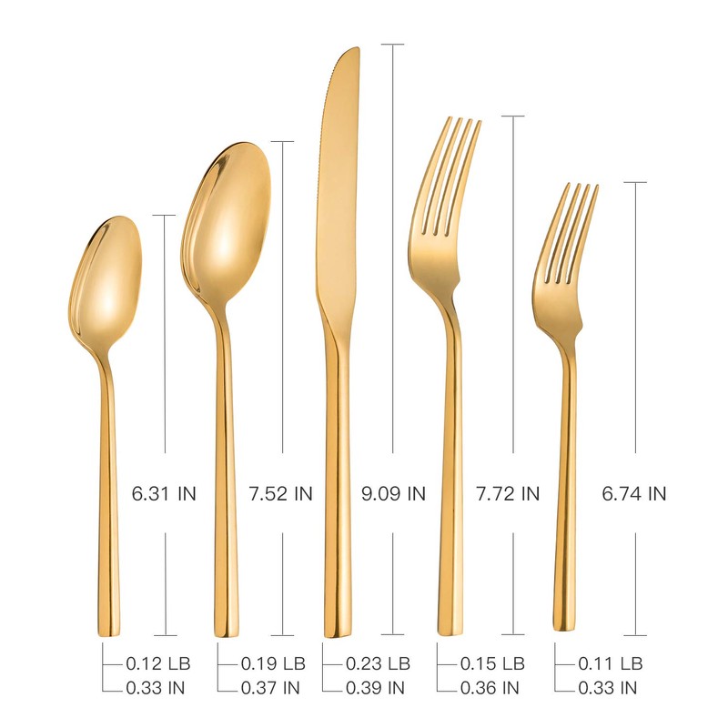 Kelenfer Silverware Set Flatware Set Shiny Gold Cutlery Set with