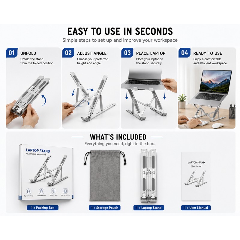 Aluminum Alloy Laptop Holder Stand Adjustable Foldable Notebook Cooler for