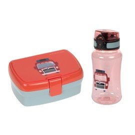 LÄSSIG Lunch Box & Drinking Bottle Set - Lunch Set with Lunch Box and Drinking Bottle (460 ml) / Tiny Drivers Fire Engine