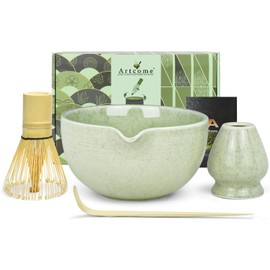 Artcome Premium Matcha Tea Set – 20.2oz Traditional Matcha Bowl with Pouring Spout, Bamboo Whisk, Whisk Holder, Tea Scoop & Matcha Tea Guide – Ideal for Ceremonial Use and Daily Enjoyment