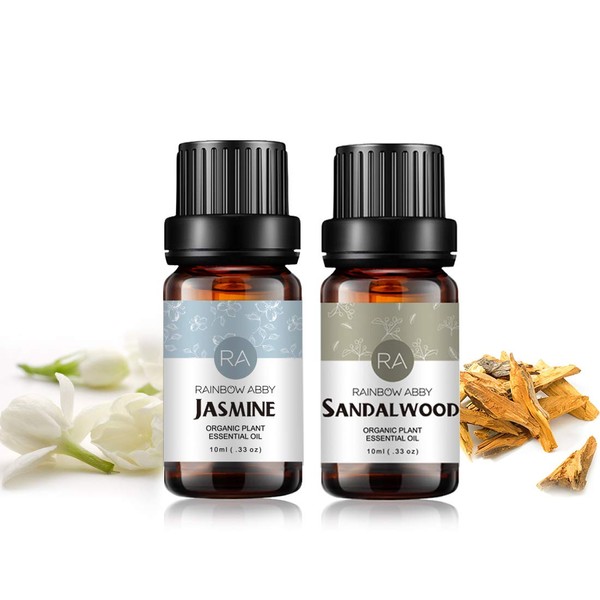 Jasmine Sandalwood Essential Oil Set 100% Pure Oils for Diffuser, Massage - 2 x 10ml