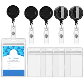 5 Pack ID Card Holders with 5 Pack Retractable Badge Reel Clips Retractable Badge Holders with Clip ID Badge Holders Card Work Badge Clips for Office Work Employee Nurse Teacher Student